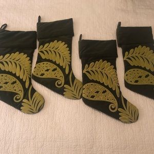 4 Pottery Barn Green Velvety Christmas Stockings